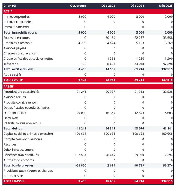 bilan prévisionnel de tailleur