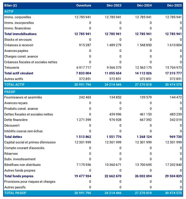 exemple de bilan d'entreprise de gestion des égouts dans un prévisionnel