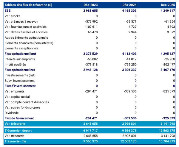 prévisionnel de trésorerie d'entreprise de gestion des égouts