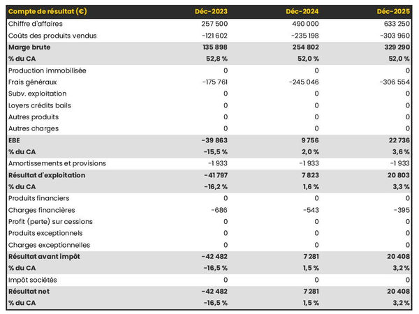 atelier de teinture de fourrures : compte de résultat prévisionnel