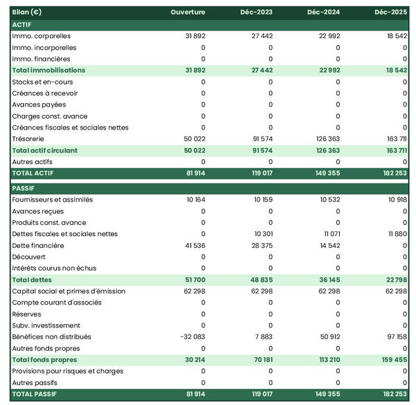 exemple de bilan de grossiste en articles en cuir dans un prévisionnel