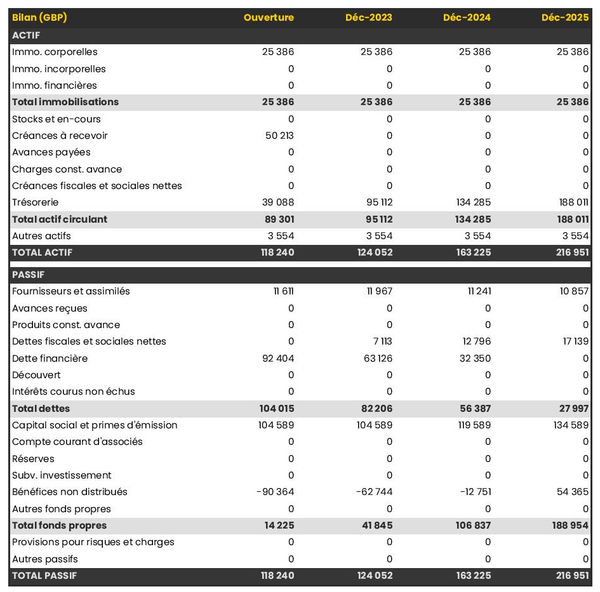 bilan comptable prévisionnel d'agence de design d'emballage