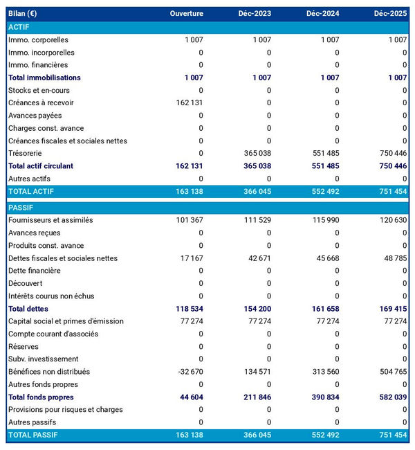 bilan comptable prévisionnel de cabinet de conseil en sécurité