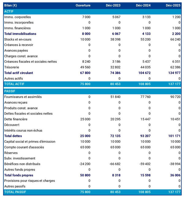 bilan comptable prévisionnel de marque de jus de fruit