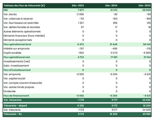 prévisionnel de trésorerie de magasin de pneus
