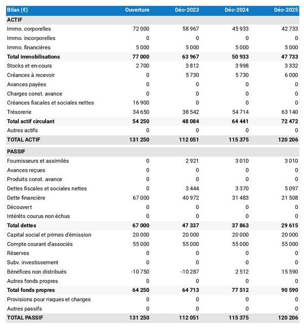 bilan comptable prévisionnel d'entreprise de numérisation d'archives