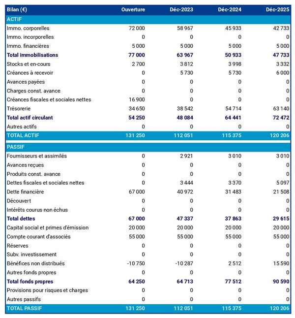 bilan comptable prévisionnel d'entreprise de cokéfaction