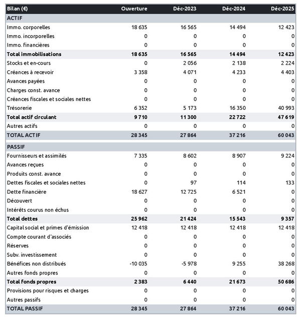 exemple de bilan de fabricant de produits d'entretiens dans un prévisionnel