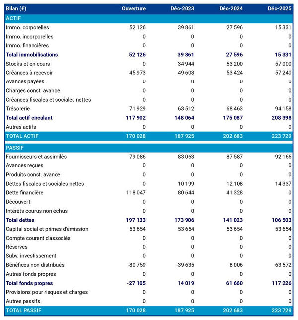 exemple de bilan de magasin de tapis dans un prévisionnel