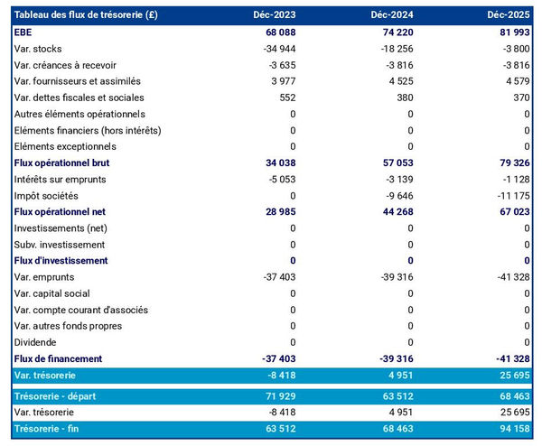 prévisionnel de trésorerie de magasin de tapis