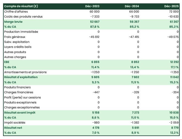 fabricant de réfractaires : compte de résultat prévisionnel