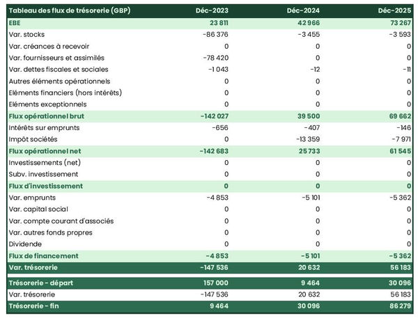 prévisionnel de trésorerie de fabricant de fils et câbles électriques
