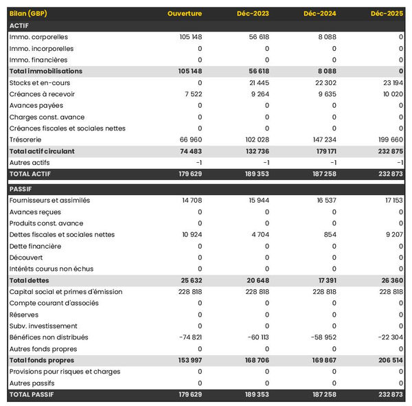 exemple de bilan de restaurant de poulets frits dans un prévisionnel