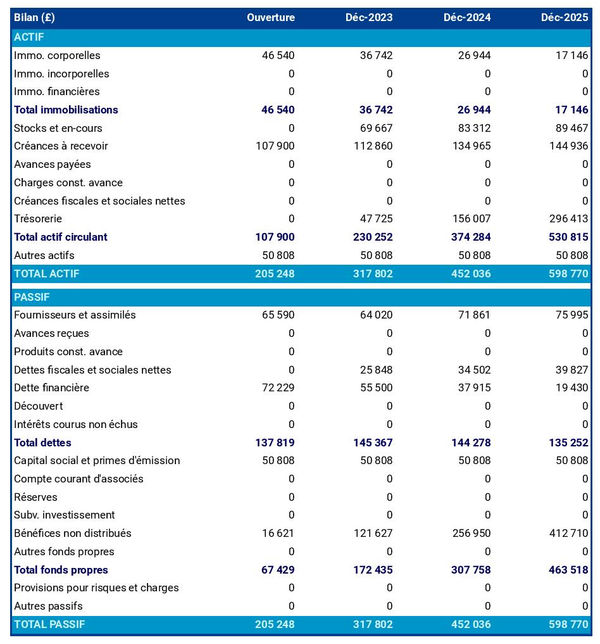 bilan comptable prévisionnel de fabricant d'huile d'olive