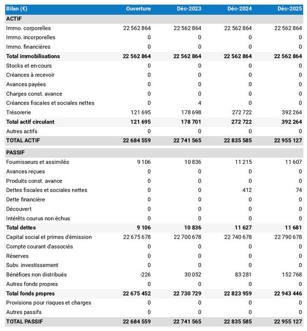 bilan comptable prévisionnel d'entreprise de gestion en patrimoine