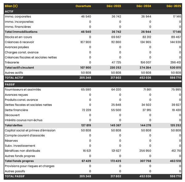 bilan comptable prévisionnel de fabricant de gâteaux industriels