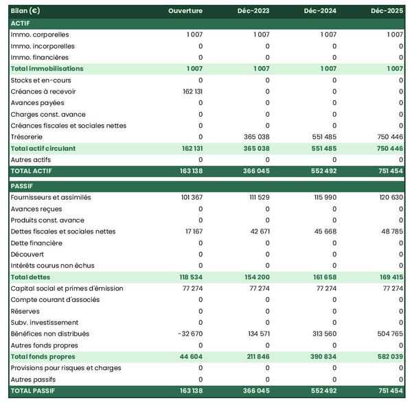 bilan comptable prévisionnel d'entreprise d'installation d'alarme