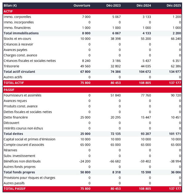 bilan comptable prévisionnel de fabricant de selles et harnais