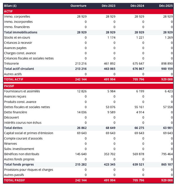 bilan comptable prévisionnel de société d'entretien d'espaces extérieurs