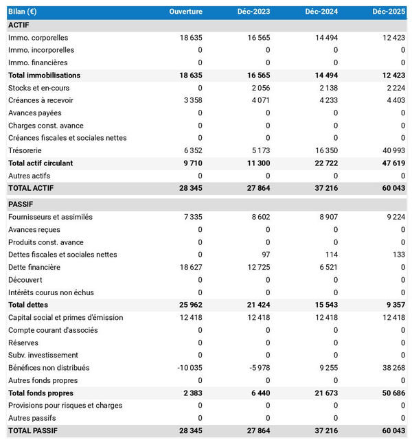 exemple de bilan de grossiste en pièces détachées auto dans un prévisionnel
