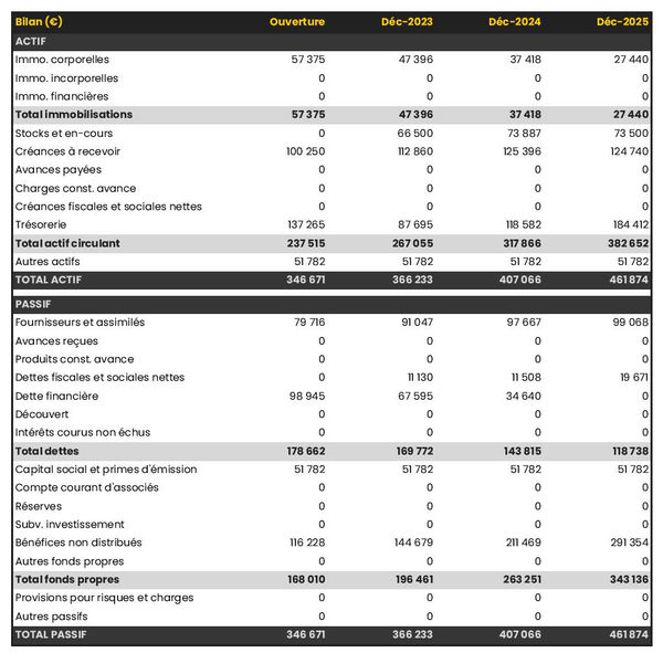 bilan comptable prévisionnel de grossiste en machines textiles