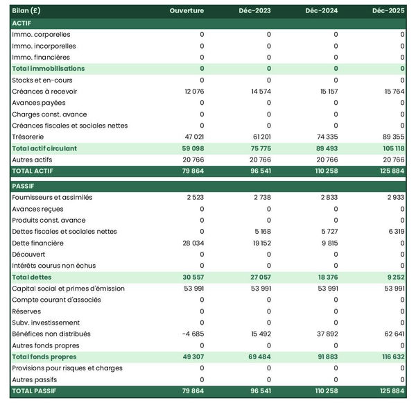bilan comptable prévisionnel de bureau de courtage en métaux