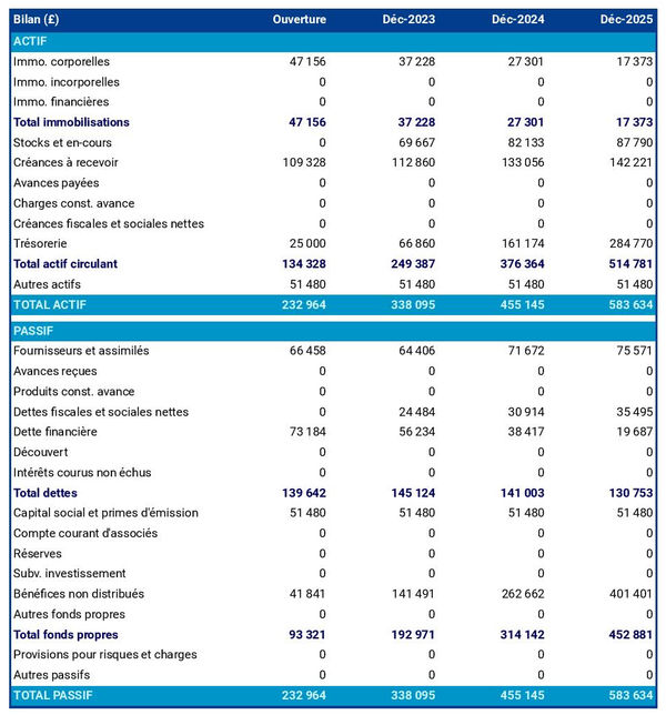 exemple de bilan de grossiste en fèves de cacao dans un prévisionnel