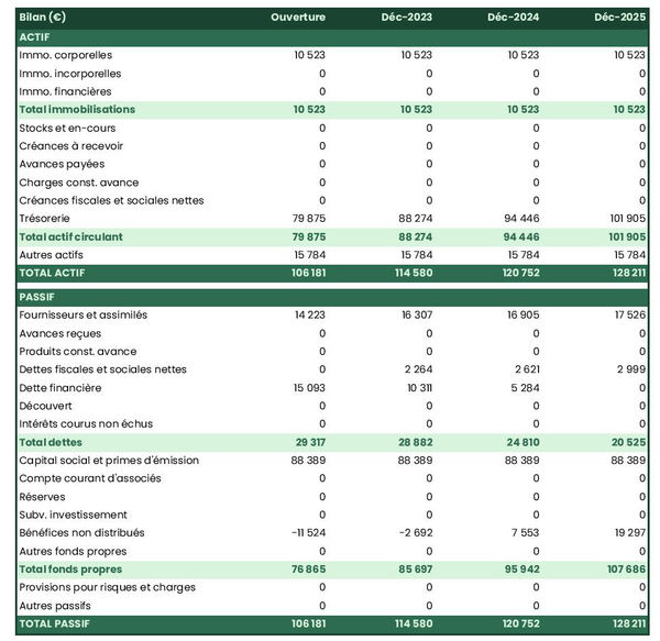 bilan comptable prévisionnel d'entreprise de stockage de bateaux