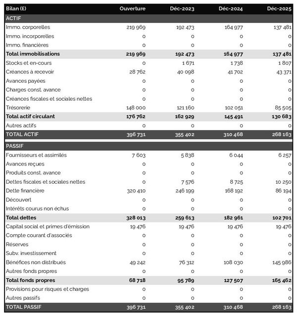 exemple de bilan de studio d'effets spéciaux dans un prévisionnel