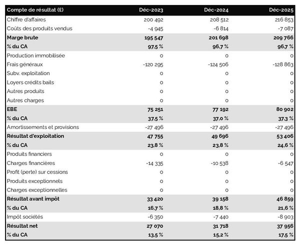studio d'effets spéciaux : compte de résultat prévisionnel