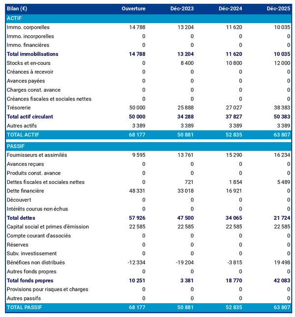 exemple de bilan de cabinet de sismologie dans un prévisionnel