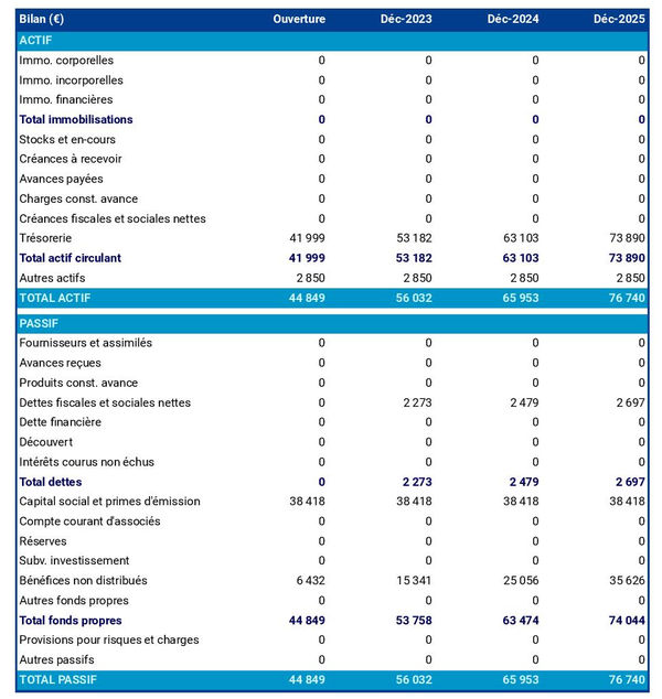 bilan comptable prévisionnel de société de gestion de droits d'auteur