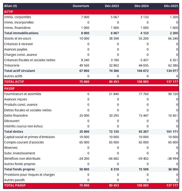 bilan comptable prévisionnel de marque d'eau en bouteille