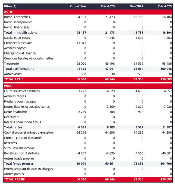 exemple de bilan d'élevage de poulets dans un prévisionnel