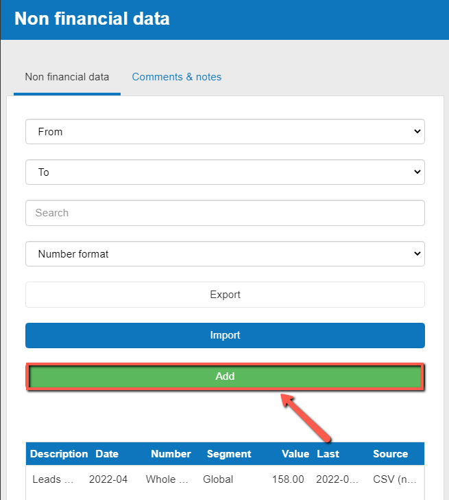 adding a non-financial data source in The Business Plan Shop's software