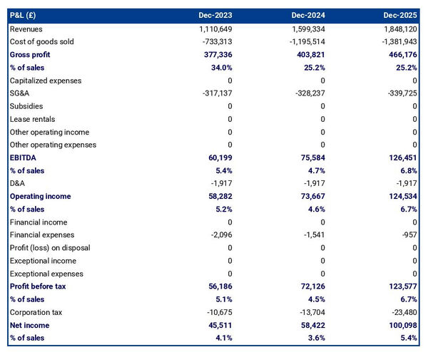 projected facade renovation company startup income statement