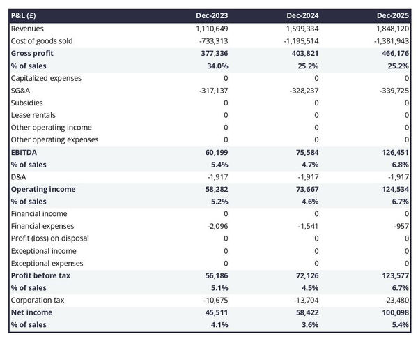 projected profit and loss statement for opening a masonry company