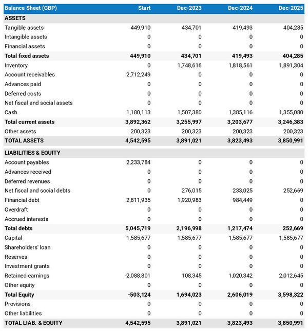 example of moped store startup projected balance sheet