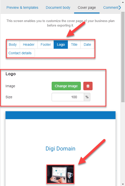  adding a digital marketing logo to the cover page of the business plan