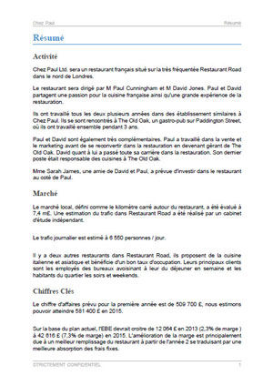 executive summary du modèle de business plan de restaurant