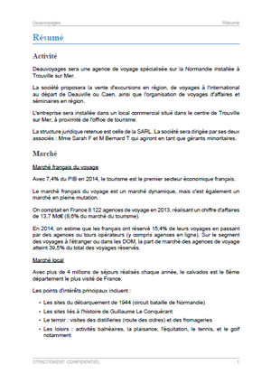 executive summary du modèle de business plan d'agence de voyage