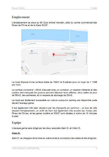 dossier de présentation du modèle de business plan d'escape game