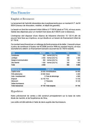 modèle de business plan de bar