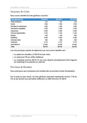 compte de résultat du modèle de business plan de VTC
