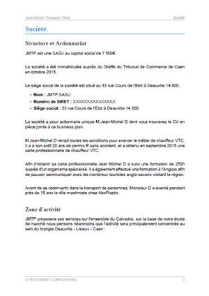 dossier de présentation du modèle de business plan de VTC