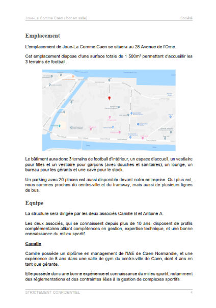 dossier de présentation du modèle de business plan de foot indoor