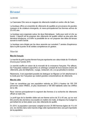 executive summary du modèle business plan de boutique de prêt à porter