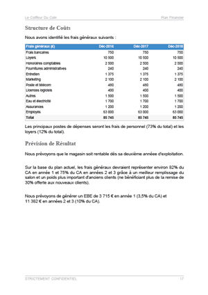 compte de résultat du modèle de business plan de salon de coiffure