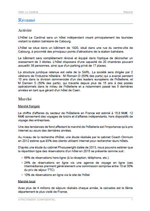 executive summary du modèle de business plan d'hôtel