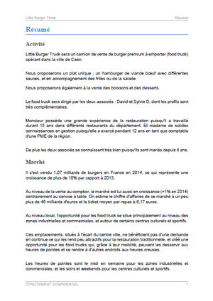 executive summary du modèle de business plan de food truck